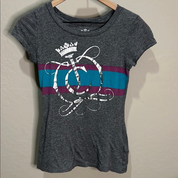 Vintage Juicy Couture Shirt Top Tshirt Gray Graphic Logo Crown Small Y2K Soft - Picture 1 of 12